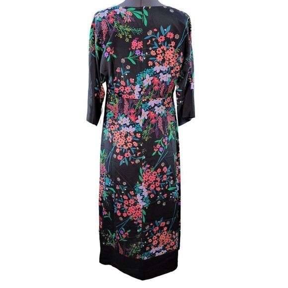 Trina Turk Black Floral Midi Fit & Flare Dress Sz 2 - Picture 3 of 13